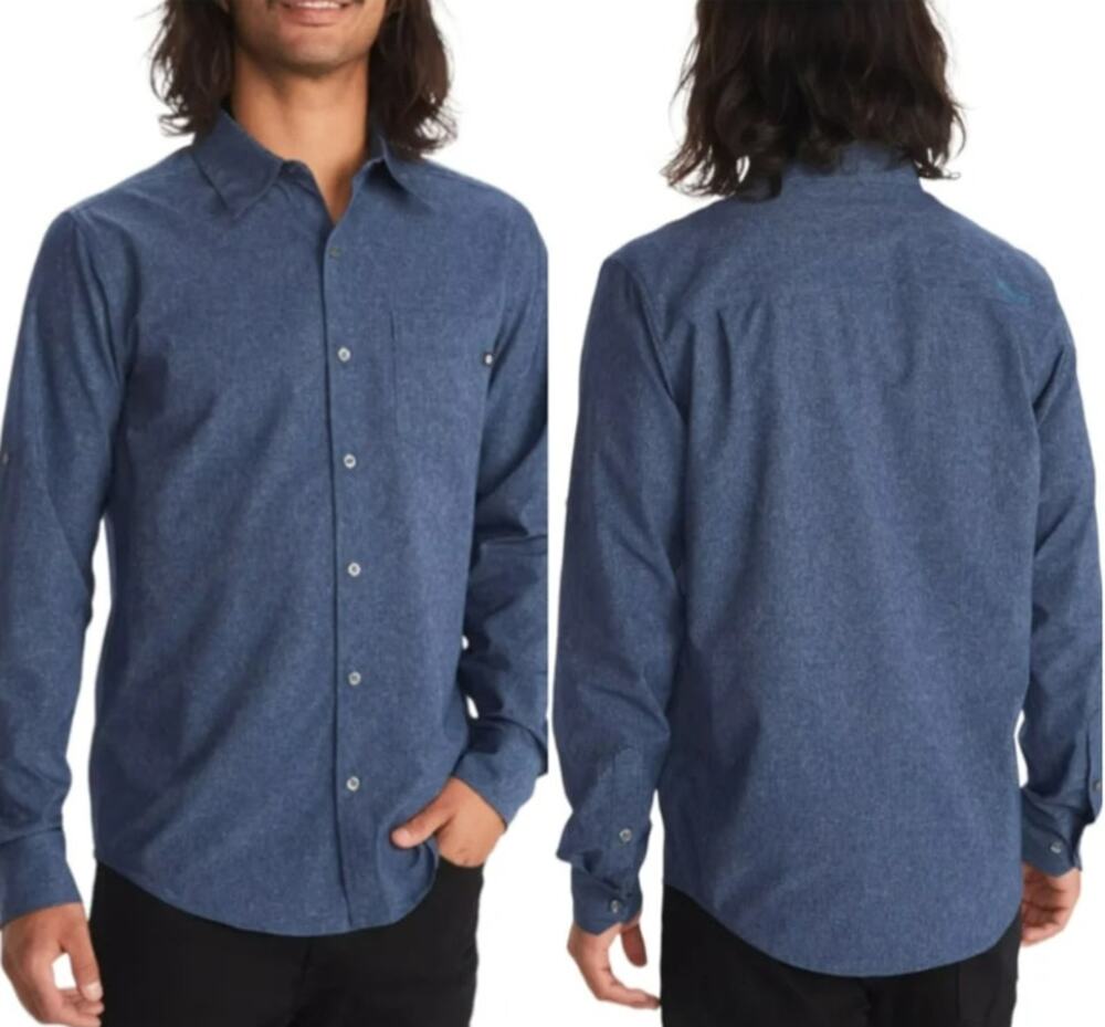Marmot Aerobora LS Shirt Men's XXL Speckled Blue Hiking Outdoor UPF Button Down